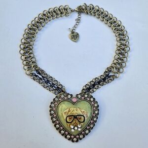 Betsey Johnson Y2K Pug Heart Cameo Collection Vintage Statement Necklace